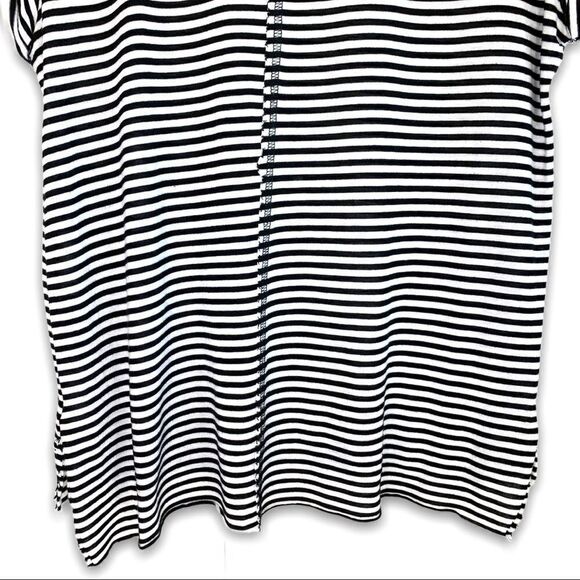 able Striped Distressed Slashed Rolled Sleeve Top - Picture 8 of 8